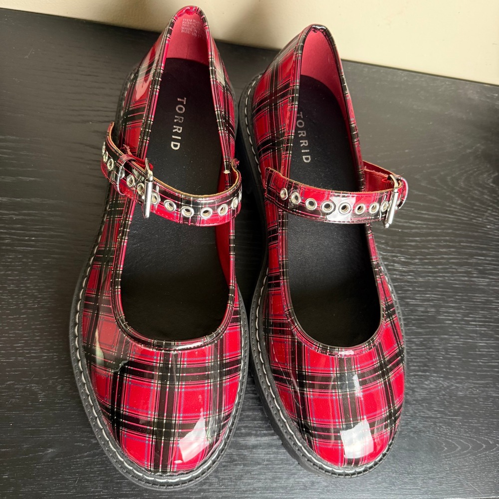 Torrid Red Plaid Mary Jane Lug Sole Shoes Wide Width Grommet Strap 11.5WW - Picture 7 of 7
